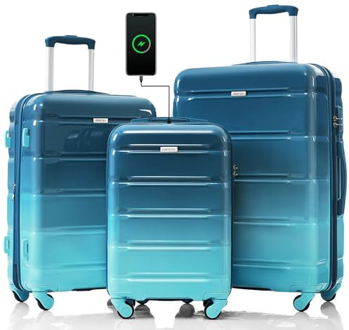 Luggage Sets, ABS Hardshell Suitcase Spinner Wheels with USB Port TSA Lock