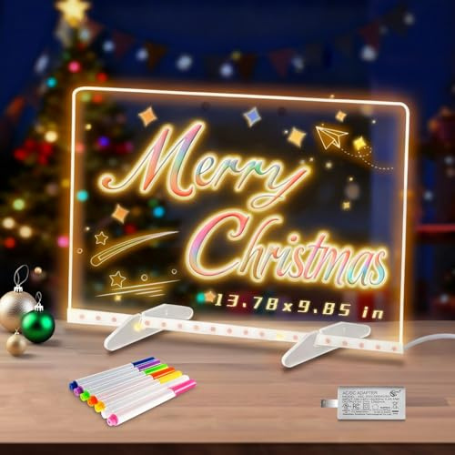 LED Drawing Board for Kids, Light Up LED Drawing Board with Colors, Magic Drawing Tablet with 2 Triangular Stand 7 Colored Pens Christmas & Birthday Gifts for Girls Boys(13.78X9.85in)