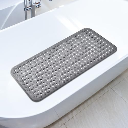 OTraki Tappetino Vasca Antiscivolo da Bagno, 88x40 cm Tappeto Doccia con 260 Ventose e Foro di Drenaggio Bathtub Mat Resistente alla Muffa e Lavabile in Lavatrice,Morbido al Piede,Grigio