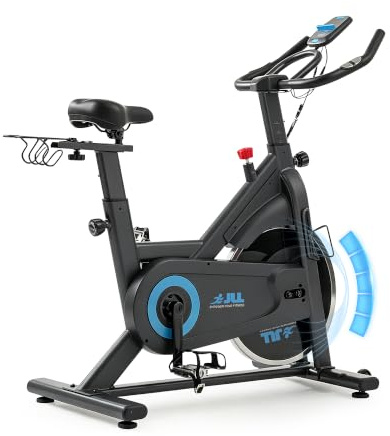 JLL Exercise Bike for Home Use, Quiet Spin Bike with Free Fitness App | 10kg Flywheel, Magnetic Resistance, Pulse Sensors, 4-Way Adjust Seat, 2-Way Adjust Handlebar, Cycling Machine for Home