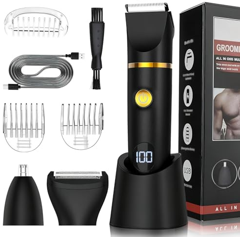 Rasoio elettrico 3 in 1 da uomo, indolore, versatile, ricaricabile tramite USB, con 3 teste, 3 pettini, kit rasoio elettrico impermeabile IPX6 con display digitale a LED, per la cura di barba, petto
