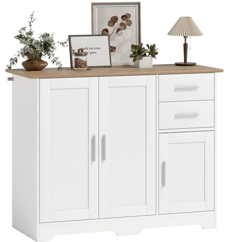 HOMCOM Buffet Salon 2 tiroirs 3 Portes 100 x 40 x 78 cm Blanc Bois Naturel