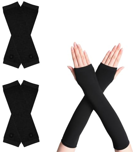 leruiyezs 2pcs Guanti Lunghi Senza Dita in Cotone Scaldabracci Invernali con Foro Pollice Guanti in Maglia Lunghi al Gomito Termici Traspiranti per Donna Uomo Uso Quotidiano Inverno
