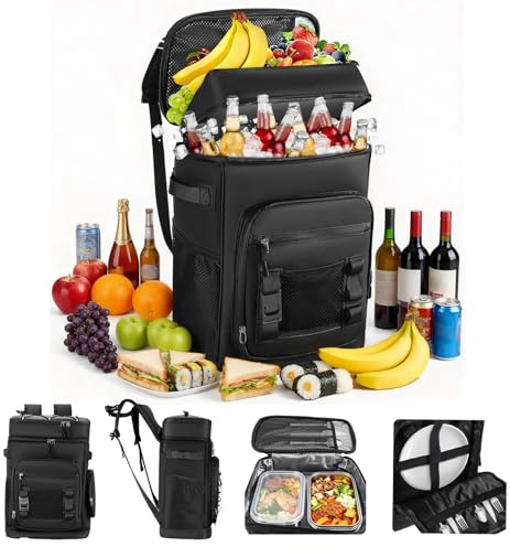 Sac à dos isotherme 30 l - Grand sac isotherme pour homme et femme - Étanche - Sac à dos isotherme pour camping, plage, extérieur, voyage, famille, pique-nique, barbecue - Noir