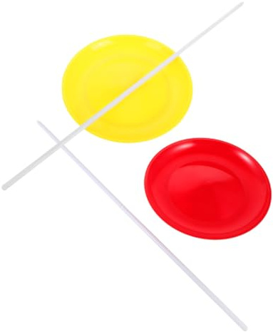 Homoyoyo Jeux de Jonglage 2 Pcs Assiettes en Plastique Jaunes et Rouges avec Petits Bâtons de Jonglage, Accessoires de Fête et Carnaval en Plein Air, Jouets de Clown pour Spectacles
