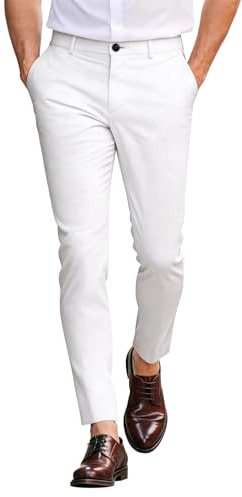 GINGTTO Pantalon Chino Homme Habillé Slim Pantalones de Costume Extensible Business Pants Blanc 30/30