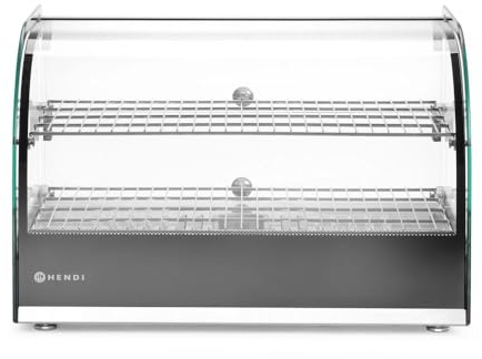 HENDI Warmhaltevitrine, Temperatur regelbar bis 85°C, große Glasture, mit heraunehmbarer Krümelschublade, inklusive 2 feinmaschigem GN 1/1 Rost, doppelt, 230V, 400W, 554x376x(H)432mm, Edelstahl