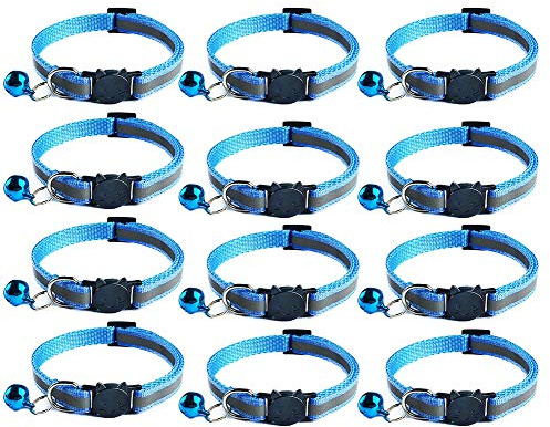 Tafeiya 12x Reflective Design Adjustable Cat Collars More Safety Quick Release Safety Buckle with Bell (Sky Blue)