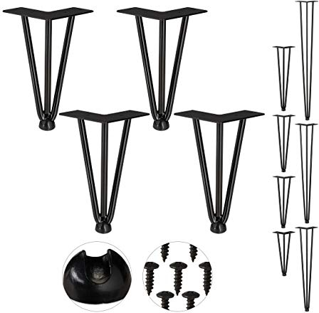 Relaxdays Hairpin Legs, 4er Set, 3 Streben, Metall, Haarnadel Tischbein für Hocker, Tisch & Schrank, 20 cm hoch, schwarz