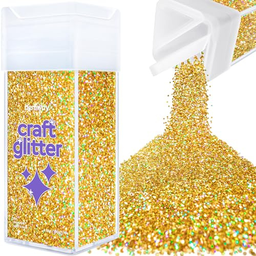 Hemway Craft Glitter Shaker Gold Holographic 130g Chunky | for Resin & Epoxy Crafts, Christmas Art Supplies, Nail, Body, Face, Eye, Festival, Crafting, Slime, Sparkle