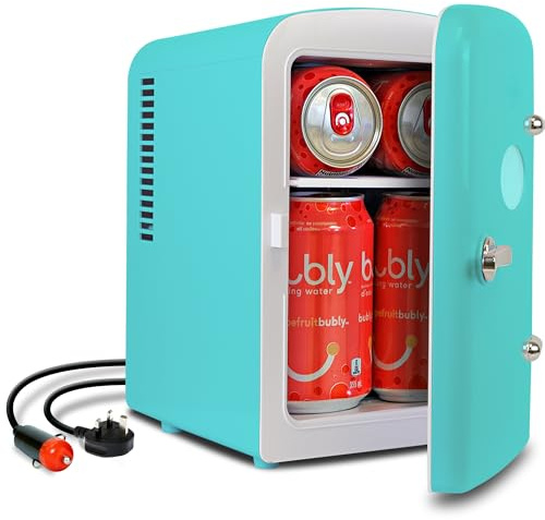 Koolatron Retro Mini Fridge For Bedrooms 12V Portable Cooler Refrigerator 4L Small 6 Can Table Top Quiet Mini Fridges For Skincare Food Drinks Kids Home Car & Travel Aqua