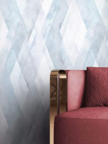 NEWROOM Tapete Blau Vliestapete Rauten - Mustertapete Grafisch Grau Weiß Muster Grafiktapete Modern inkl. Tapezier-Ratgeber