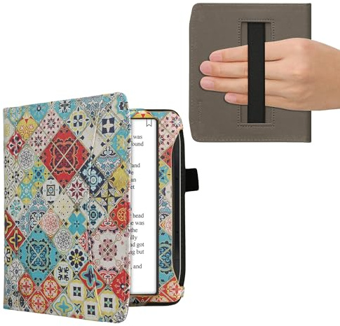 kwmobile Flip fodral kompatibelt med Pocketbook Era/Era Color – främre fack handrem – trä marockanska plattor flerfärgad brun