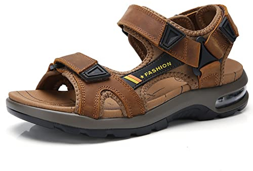 Sandales pour hommes en cuir à bout ouvert sandales de randonnée sandales de sport d'été en plein air (couleur : marron clair, taille : 38)