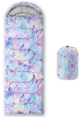 HOSIMA Saco de dormir con mariposas, para adultos, niños y niñas, impermeable, para hombres, cálido, para camping, senderismo, aire libre, viajes, caza, con bolsa de compresión (Mariposa12)