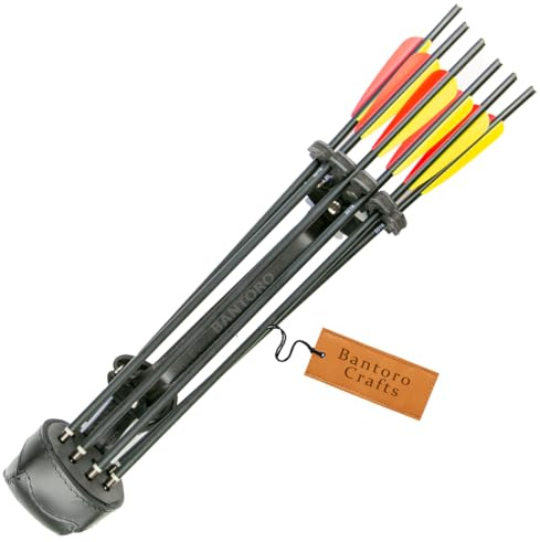 Bantoro Crafts Cuir Traditionnel Carquois de tir à l'arc Porte-flèches Taille/Hanche Sac à bandoulière Suspendu Tir Chasse Bandoulière Sac de Ceinture réglable Cuir Noir (Longueur 51 CM)