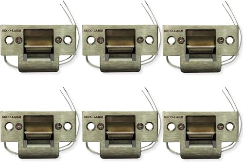 Seco-Larm SD-991A-D1Q Pack of 6 Mini No-Cut Electric Door Strikes; Indoor Use, Converts Cylindrical Lock Sets Into an Electronic Access-Controlled Locking System, Stainless Steel Keeper