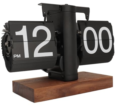 Flip Uhr Retro Digitale Wanduhr Batterie betrieben Tischuhr Große Zahlen Sichere Basis Kreative Flip Clock Desk Clock für Zuhause Büro Schule Hotel Café (Black)
