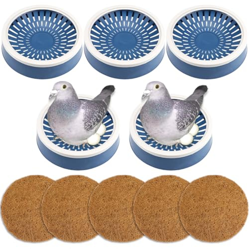 YOLUFER 5 Pcs Pigeon Nest Bird Nest Bowls Nest for Pigeons Breeding Hatching (White Side+ Pad), Random