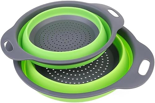 UQMIQURA Passoire Pliable Silicone, 2 Pièces Portable Panier de Fruits, Passoire Filtres de Cuisine, Colander Panier de Lavage de avec Poignées, Économisez de l'espace de Cuisine, Facile à Nettoyer