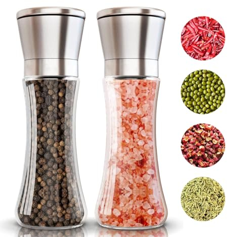 Macinapepe manuale,Agitatori per macinapepe in vetro,Grossezza regolabile,Mandrino in acciaio inossidabile 304 e rotore in ceramica