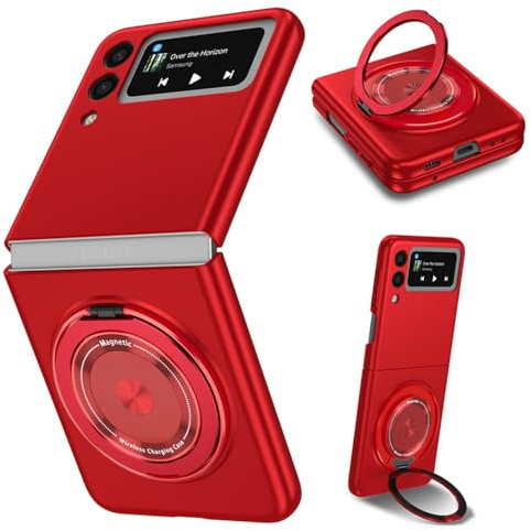 ZHOZEXIN Compatibile con Samsung Galaxy Z Flip 3 Cover, protezione incernierata magnetica con protezione in vetro per la fotocamera, resistente agli urti, con copertina rigida per Z Flip 3 5G (Rosso)