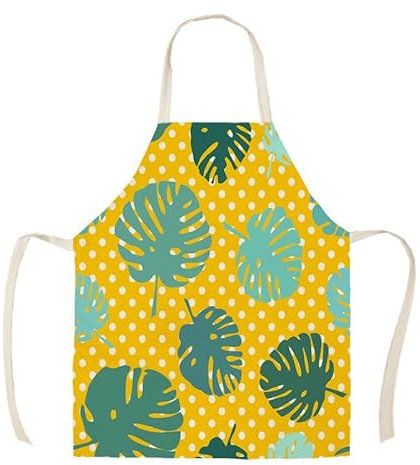 HJOSWVNS Delantal Cocina Hombre Hojas De Palma Amarillas Delantal Cocina Mujer Algodón Cáñamo Delantales de Cocina Antimanchas Delantal Hombre Ajustable Delantal Cocina Resistente Desgaste 55x68