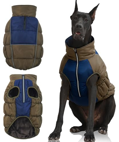 IECOii Extra Large Dog Coat, XXL Waterproof Snow Jacket with Fleece Lined, Reflective Turtleneck, Zipper for Large Dogs