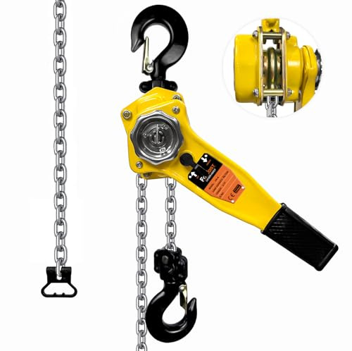 FITHOIST 3/4 Ton Chain Hoist 1650LBS Capacity 10Ft Lift Manual Lever Chain Hoist Manganese Steel G80 Chain w/ 2 Heavy Duty Hooks, for Open-Air and Confined Space Lifting