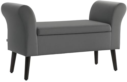 HOMCOM Banc Banc rembourré avec Espace de Rangement Banc Coffre avec accoudoirs Hauteur d'assise 46cm pour Couloir Chambre Polyester velouté 111,5 x 41 x 65 cm Gris foncé