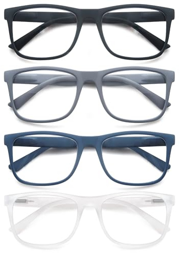 MODFANS Un Pack de 4 Gafas de Lectura Hombre Anti Luz Azul,Lente Clara,Vision Clara,Ligeras Comodas,Colores Mezclados