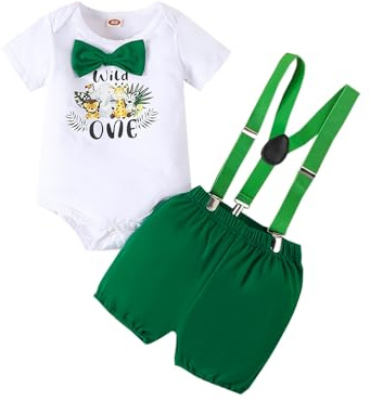 Winmany Baby pojkar 1. Födelsedag outfit småbarn tårta smash kläder kortärmad sparkbyxor hängslen shorts första födelsedag kläder set