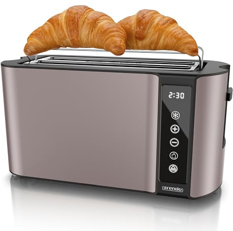 Arendo - Edelstahl Toaster Langschlitz 4 Scheiben- Touchscreen – Doppelwandgehäuse – 1500 W – Integrierter Brötchenaufsatz – 7 Bräunungsgrade – Brotzentrierung – Restzeitanzeige – Memoryfunktion