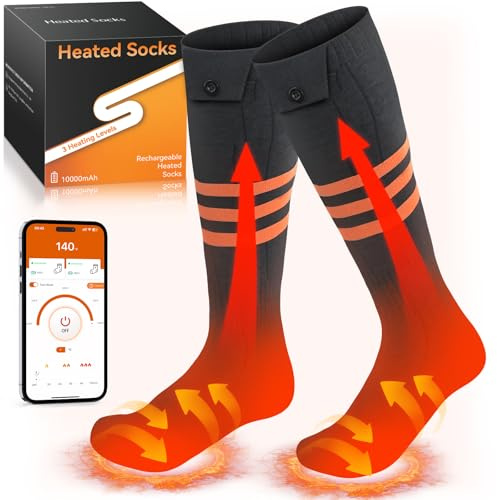 Heated Socks for Men Women, Upgraded Rechargeable Electric Heated Socks Up to 10 Hours, Washable Winter Foot Warmer Socks for Outdoor Camping Skiing Hunting Hiking