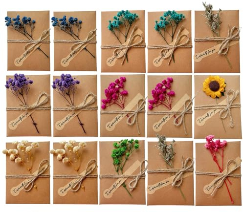Yuqilin 15 Piezas Tarjetas Personalizadas Sobres Papel Kraft Tarjetas de Felicitación de Flores Secas Felicitación Creativas Postales Decoradas Home Deco para Persona Especial Invitaciones Más