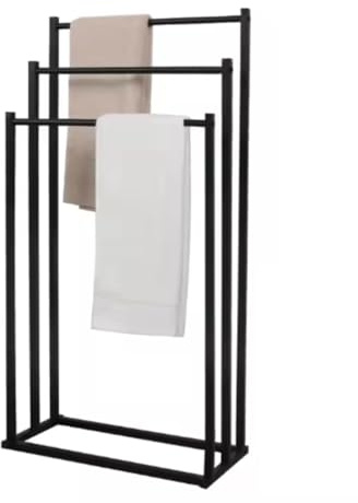 ZOLTA Handtuchhalter freistehend 3 Arme Schwarz Loft Design Metall stabil Badständer 86x44x21,5 cm platzsparend Handtuchständer für Badezimmer Waschraum Balkon Garderobe leicht zu montieren