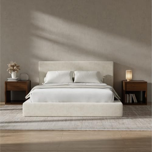RECCI AirFrame Queen Bed Frame with Headboard, Cloud Upholstered Platform Bed Frame, 5 Inch Foam Cushioned, No Box Spring, Easy Assembly(Beige Chenille)
