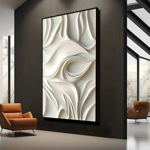 Lienzo abstracto con textura 3D, arte de pared, decoración moderna para el hogar, mural geométrico, póster impreso para dormitorio y sala de (80 x 160 cm, 31 x 63 pulgadas), marco negro