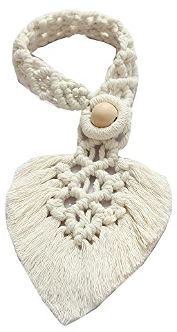 TaudivDuso 2 Pack Boho Curtain Tiebacks with Wooden Button, Handwoven Cotton Rope Curtain Ties with Tassel Fringe,Leaves Farmhouse Theme Curtain Ties, for Indoor Outdoor Drapes Decorative, Beige