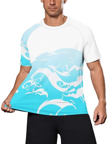 DMVOD Men's UPF 50+ Sun Protection Rash Guard Short Sleeve T-Shirt - Quick Dry UV Swim Top for Surfing, Swimming & Gym Blue
