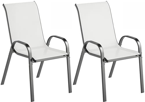 Outsunny Set 2 Sedie da Giardino Impilabili con Braccioli, Sedie per Pranzo da Esterno in Acciaio e Texteline, da Patio, Balcone, Terrazza, Esterno e Interno, 54x71x93 cm, Grigio Chiaro