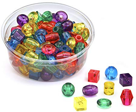 Hygloss Lacing Beads - Translucent Plastic - Assorted Shapes and Colors - Great for Arts & Crafts - One Inch - Large Size - 100 Pieces