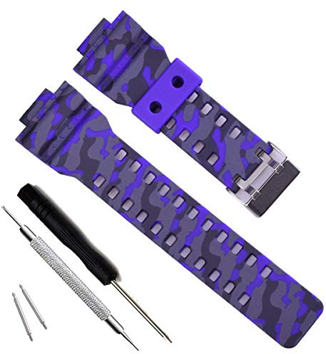 Correa de repuesto de resina natural para reloj Casio G-Shock GD120/GA-100/GA-110/GA-100C (Camouflage-Blue)