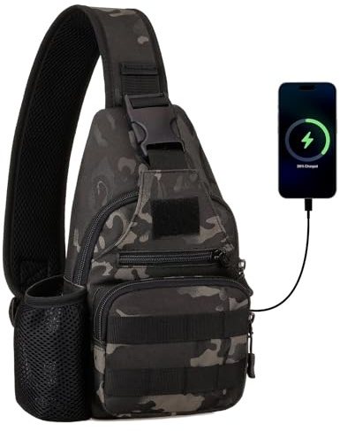 HUNTVP Taktisch Brusttasche Military Schultertasche Tactical Chest Sling Pack MOLLE Armee Crossbody Bag Militärisch Umhängetasche Mini Single Strap Rucksack für Reisen Wandern Camping,Typ-2 Camo