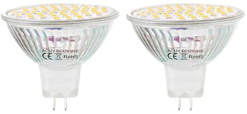 AILEMING MR16 G5.3 48SMD 2835 Chip LED Lampadina 3W ad alta luminosità a risparmio energetico Armadio Luci domestiche Lampadine AC 12V DC 12-24V Bianco caldo Confezione da 2