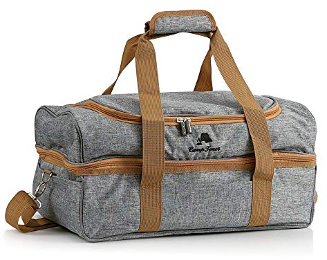 CampFeuer Bolsa Térmica de Picnic para 4 Personas | Bolsa de Picnic con 20 Piezas | Color Gris | Bolsa con Vajilla, Cubiertos y Bolsillos Laterales | Bolsa Termica Porta Alimentos Bolsa Acampar