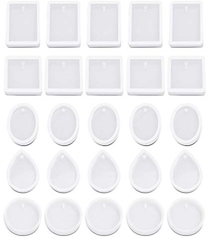 AIFUDA - 25 moldes de fundición de joyas, 5 estilos de moldes de resina con agujero para colgar para joyas de resina, llavero, colgante, manualidades de resina