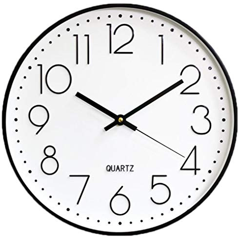 Outpicker Wall Clock Silent Non Ticking Clock 12 Inch Battery Operated Wall Clocks for Living Room Modern Bedrooms Office Kitchen Clock (Black-white)