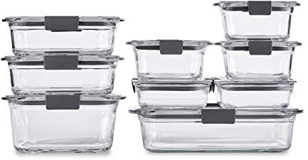 Rubbermaid Brilliance Glass Storage Set mit 9 Lebensmittelbehältern mit Deckel (18 Stück insgesamt), Glas, Transparent, Set of 9 (Varied Sizes), 9