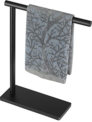 JQK Hand Towel Holder Stand Black, Modern Tree Rack Free Standing for Countertop with 12 Inch Bar, 304 Stainless Steel Matte Black Thicken 0.8mm, HTT170-PB